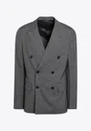 Prada Double-breasted Wool Blazer In Gray