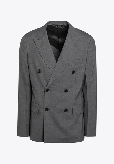 Prada Double-breasted Wool Blazer In Gray