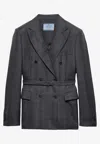 Prada Double-breasted Wool Jacket With Check Pattern In Black