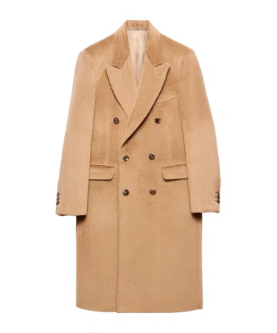 Prada Double-breasted Wool Blend Coat In Nude