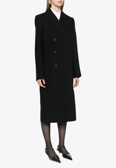 Prada Double-breasted Wool Coat In Black