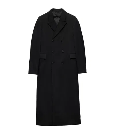 Prada Double-breasted Wool Coat In Black