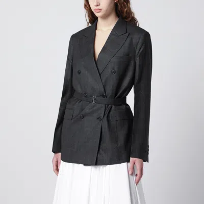 Prada Double-breasted Wool Jacket With Check Pattern In Black