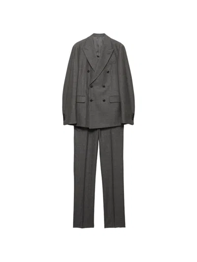 Prada Double-breasted Wool Suit In Gray