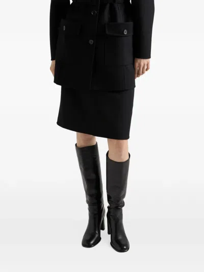 Prada Double-cloth Midi Skirt In Black