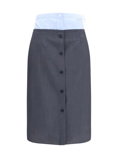 Prada Double-layer Cotton-linen Skirt In Ardesia
