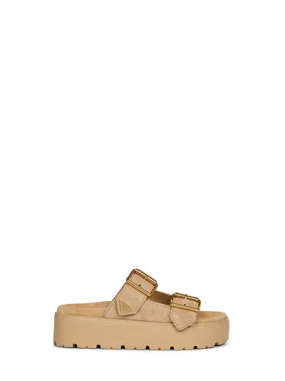 Prada Double-strap Suede Platform Sandals In White