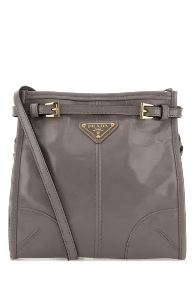 Prada Dove Grey Leather Mini Crossbody Bag In Gray