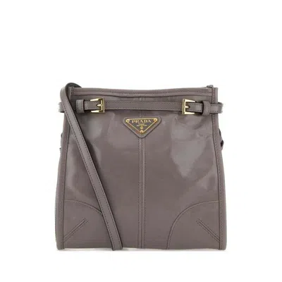 Prada Dove Grey Leather Mini  Bonnie Crossbody Bag Peltro N Borse A Tracolla In Brown