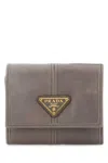 Prada Dove Grey Leather Wallet In Peltro