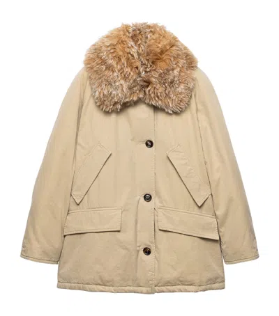 Prada Down Cotton Shearling-collar Jacket In Neutral