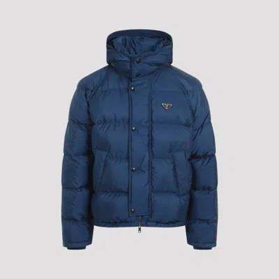 Prada Blue Re-nylon Logo Down Jacket