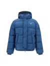 Prada Blue Re-nylon Logo Down Jacket In Aviazione