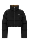 Prada Cropped Re-nylon Down Jacket In Black