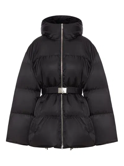 Prada Black Belt Puffer Jacket In Re-nylon
