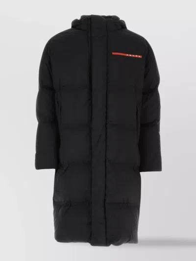 Prada Down Jacket Oversize Hooded Design In Black