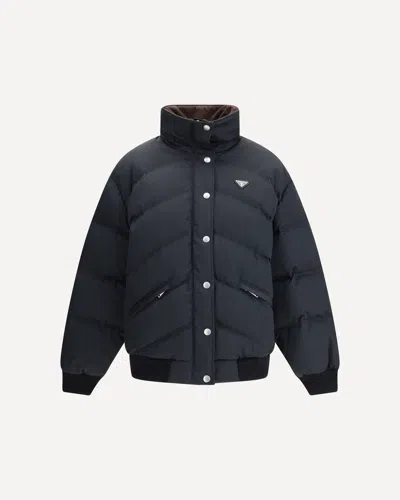 Prada Down Jacket With Stand-up Collar With Green Velvet On The Inside