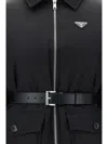 Prada Re-nylon Down Jacket With Belt In Black