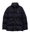 Prada Womens Blue Loden Belted Shell-down Puffer Jacket