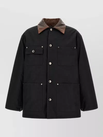 Prada Down Padded Canvas Single Breasted Coat In Black