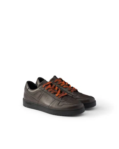 Prada Downtown Aged Leather Sneakers In Animal Print