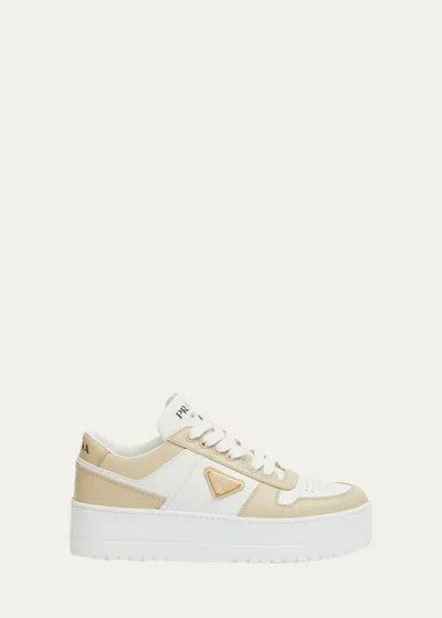 Prada Downtown Bicolor Leather Low-top Sneakers In White