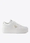 Prada Downtown Bold Leather Platform Sneakers In White