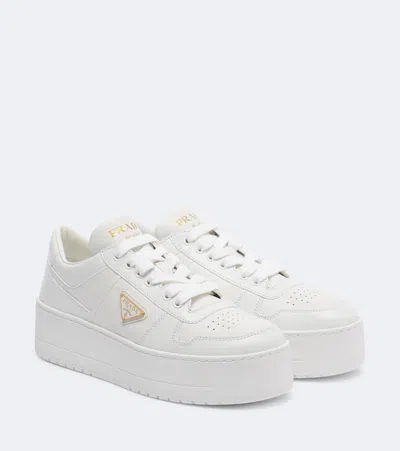 Prada Downtown Bold Leather Platform Sneakers In White