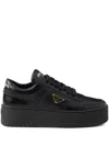 Prada Downtown Bold Leather Sneakers In Black