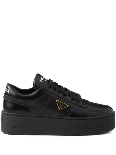 Prada Downtown Bold Leather Sneakers In Black