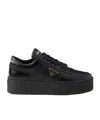 Prada Downtown Bold Leather Sneakers In Black
