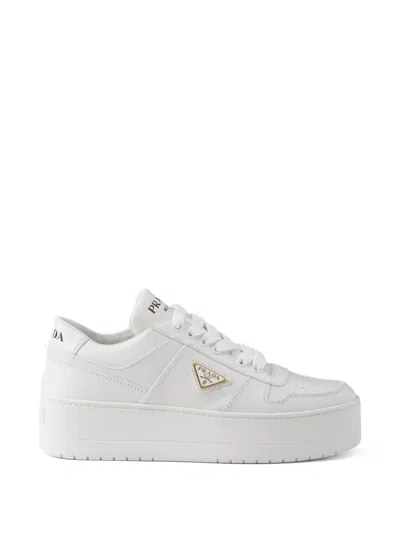 Prada Downtown Bold Leather Low-top Sneakers In White