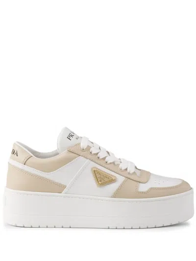 Prada Downtown Bicolor Leather Low-top Sneakers In White