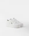 Prada Downtown Bold Leather Sneakers In Weiss