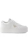 Prada Downtown Bold Leather Platform Sneakers In White