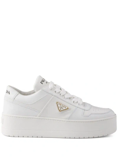 Prada Downtown Platform Leather Sneakers In White