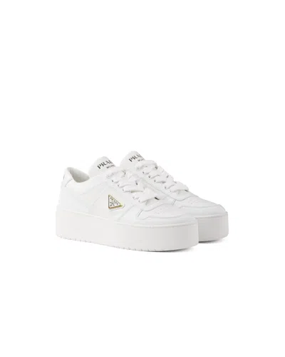 Prada Downtown Bold Leather Sneakers In White