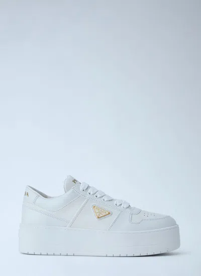 Prada Downtown Bold Leather Sneakers In White