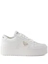 Prada Downtown Bold Leather Platform Sneakers In White