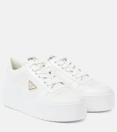 Prada Downtown Bold Leather Sneakers In White