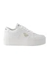 Prada Downtown Bold Leather Platform Sneakers In White