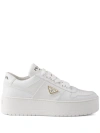 Prada Downtown Bold Leather Platform Sneakers In White