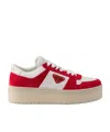 Prada Suede Platform Downtown Sneakers 50 In White/red