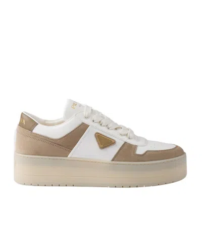 PRADA DOWNTOWN BOLD NAPPA LEATHER AND SUEDE SNEAKERS
