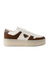 Prada Downtown Bold Nappa Leather And Suede Sneakers In Brown