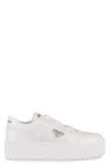 Prada Downtown Bold Leather Sneakers In Bianco