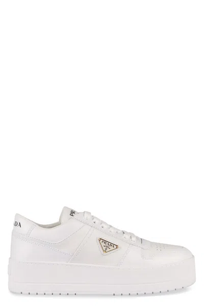 Prada Downtown Bold Leather Sneakers In White