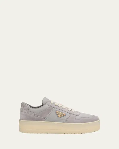 Prada Downtown Bold Re-nylon And Suede Platform Sneakers In Gray