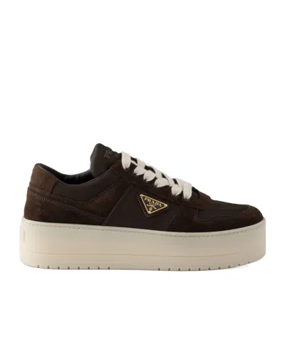 Prada Downtown Bold Re-nylon And Suede Sneakers In Animal Print
