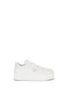 Prada Downtown Bold Leather Platform Sneakers In White